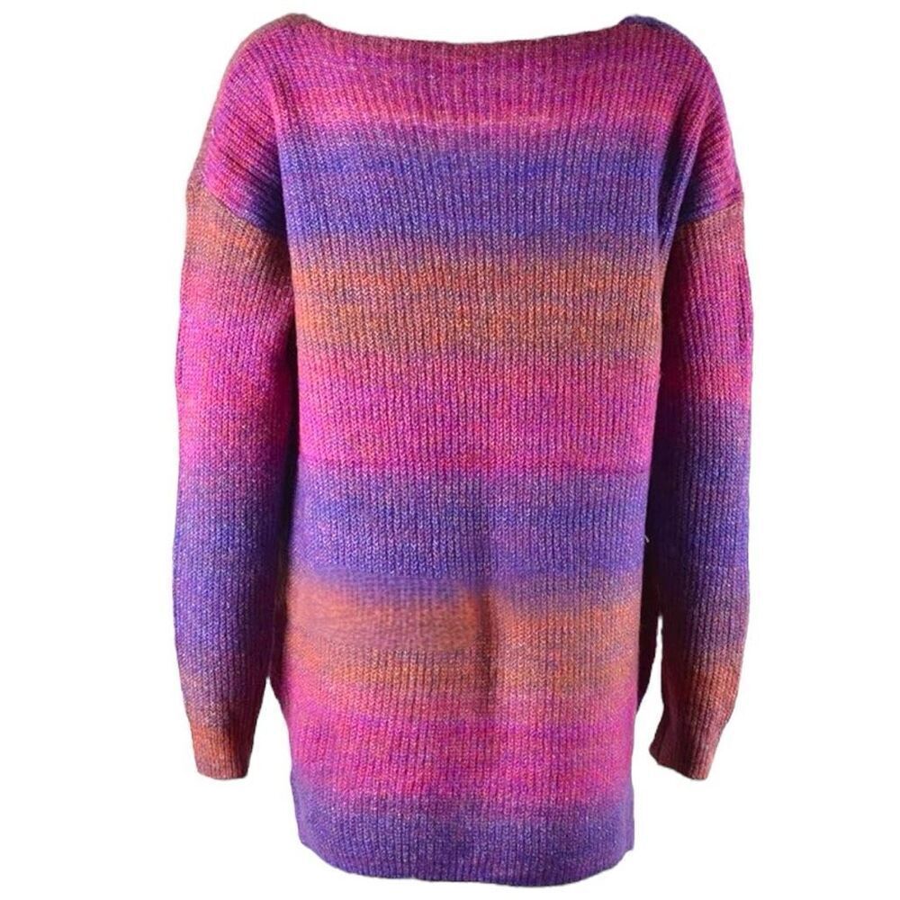Purple Pink Ombre Rib-Knit V-Neck Knit Pullover Sweater NWT - Double Take - Picture 9 of 10